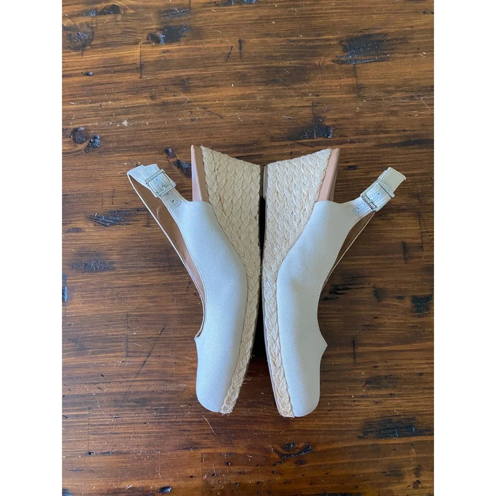 Vionic Coralina Canvas Espadrille Wedge Sandals Cream Tan 10W Wide